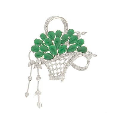 Lot 2066 - White Gold, Jade and Diamond Bouquet Brooch