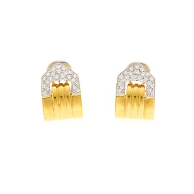 Lot 2051 - Pair of Two-Color Gold and Diamond Buckle Earclips