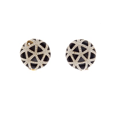 Lot 2088 - Pair of White Gold, Black Onyx and Diamond Button Earclips