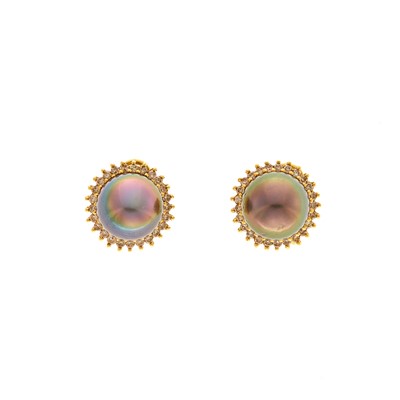 Lot 2179 - Pair of Gold, Tahitian Gray Cultured Pearl and Diamond Earrings