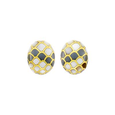 Lot 1142 - Angela Cummings Pair of Gold, Mother-of-Pearl and Hematite Earrings