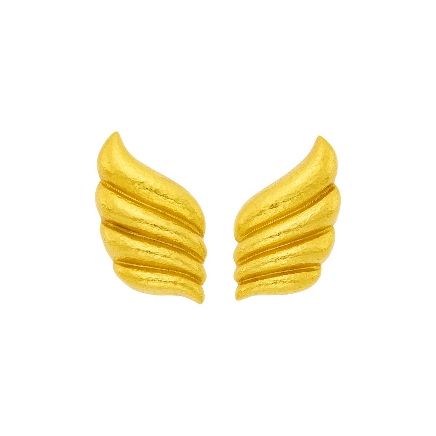 Lot 1151 - Zolotas Pair of Hammered High Karat Gold Earclips