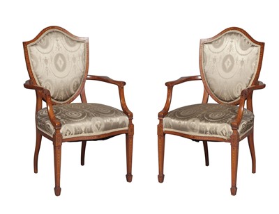 Lot 131 - Pair of George III Style Satinwood and Marquetry Open Armchairs