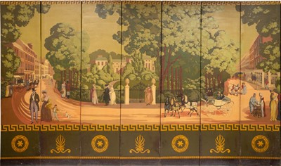 Lot 112 - Seven Panel Painted Canvas Screen
