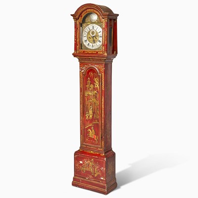 Lot 472 - George II Style Red-Japanned and Parcel-Gilt Longcase Clock