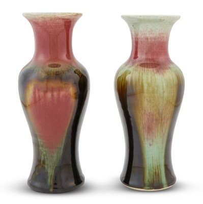 Lot 188 - A Pair of Chinese Three-Color Flambe Porcelain Vases