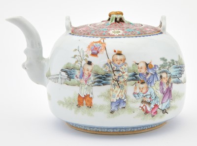 Lot 431 - An Enameled Chinese Porcelain 'Boys' Teapot