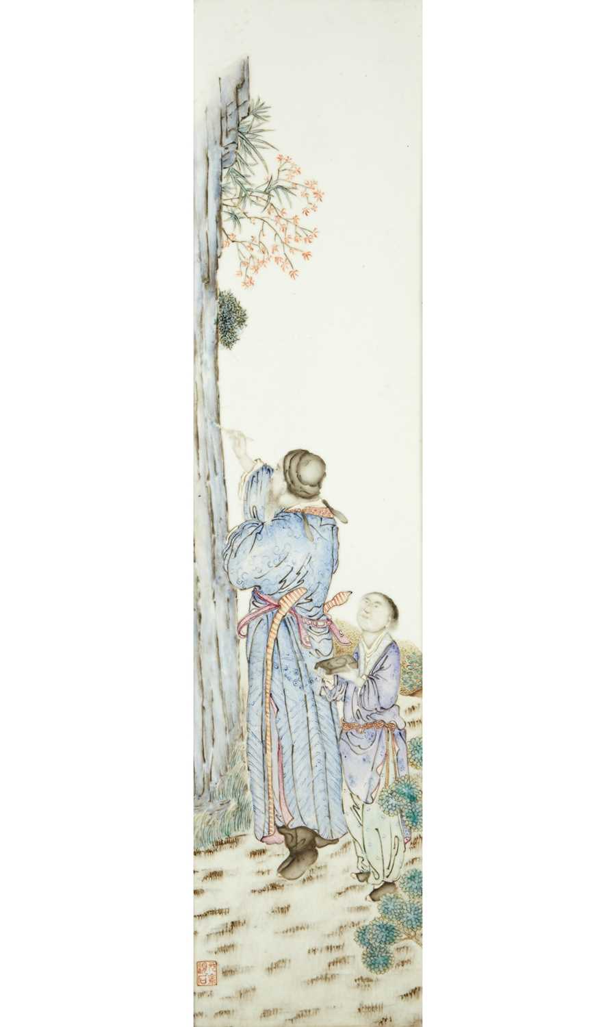 Lot 228 - A Chinese Enameled Porcelain Figural Plaque