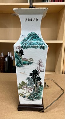 Lot 223 - A Chinese Square-Form Porcelain Vase with Caligraphy