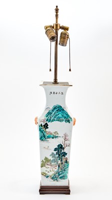 Lot 223 - A Chinese Square-Form Porcelain Vase with Caligraphy