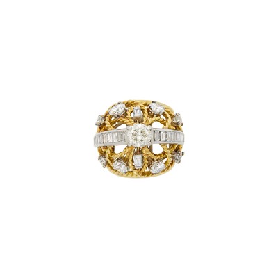 Lot 1043 - Gold, Platinum and Diamond Dome Ring
