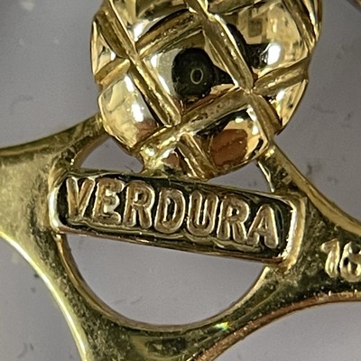 Lot 4 - Verdura Pair of Gold and Blue Chalcedony 'Caged' Earclips