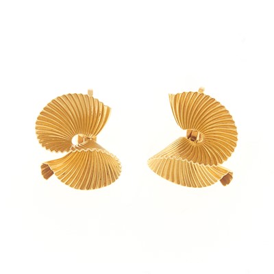 Lot 2126 - Tiffany & Co. Pair of Gold Ribbon Earclips