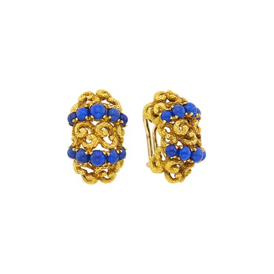 Lot 1148 - Pomelatto Pair of Gold and Lapis Earclips