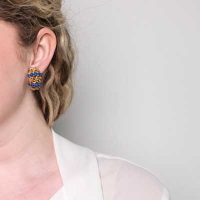 Lot 1148 - Pomelatto Pair of Gold and Lapis Earclips