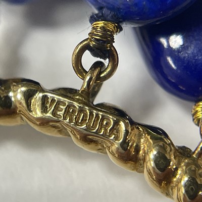 Lot 49 - Verdura Triple Strand Lapis Bead Necklace with Gold Clasp