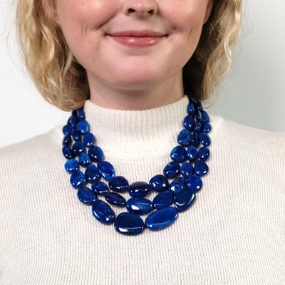 Lot 49 - Verdura Triple Strand Lapis Bead Necklace with Gold Clasp