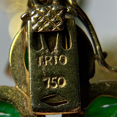 Lot 1113 - Trio Long Gold and Carved Jade Necklace