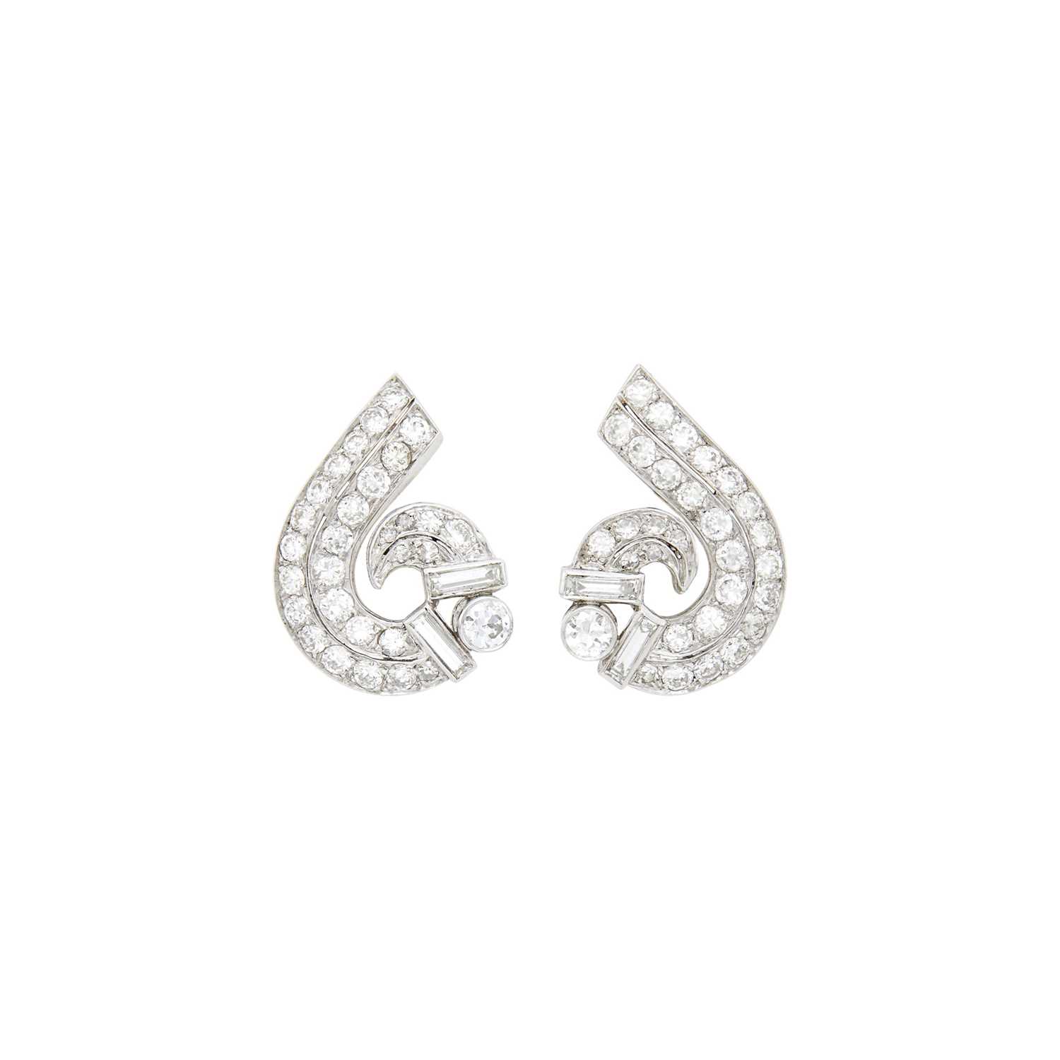 Lot 1069 - Pair of Platinum and Diamond Earclips