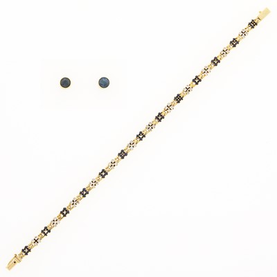 Lot 1215 - Gold, Sapphire and Diamond Bracelet and Pair of Earrings