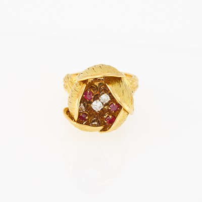 Lot 1157 - Gold, Diamond and Ruby 'En Tremblant' Flower Ring