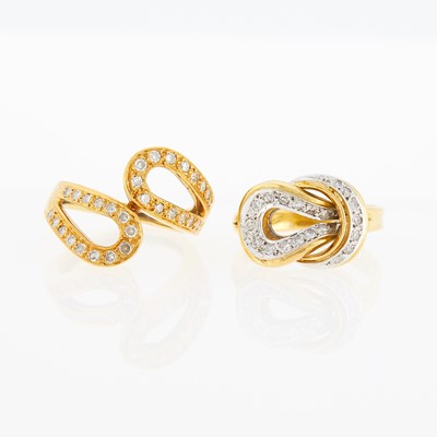 Lot 1069 - Ilias Lalaounis Two-Color Gold and Diamond Knot Ring and Crossover Ring
