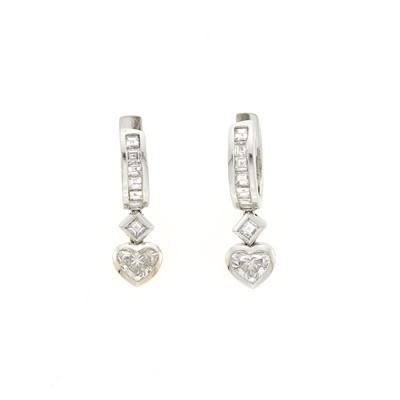 Lot 1097 - Adler Pair of White Gold and Diamond Pendant-Earrings