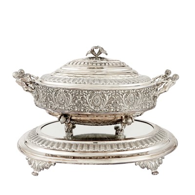 Lot 52 - Continental Silver Covered Soup Tureen and Mirrored Stand