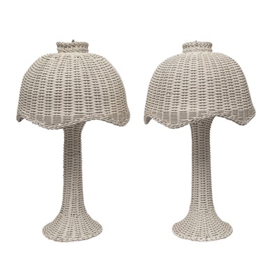 Lot 83 - Pair of White Painted Wicker Table Lamps