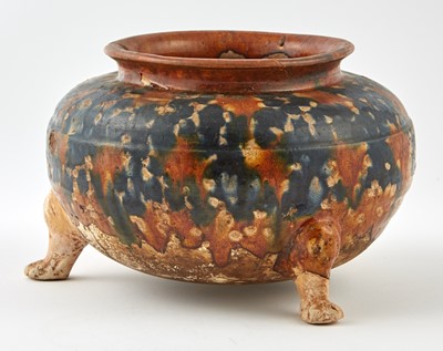 Lot 303 - A Chinese Blue-Splashed Sancai Glazed Pottery Jar