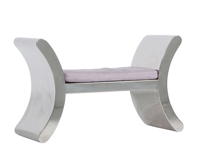 Lot 614 - Ron Seff Polished Steel and Upholstered "Ramses" Bench