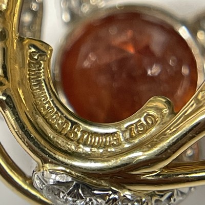 Lot 27 - Tiffany & Co., Schlumberger Gold, Platinum, Spessartite Garnet and Diamond 'Four Leaves' Ring