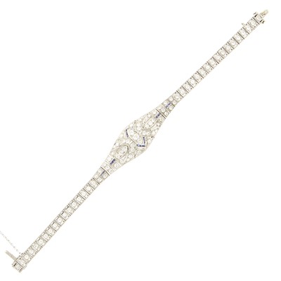 Lot 2201 - Platinum, Diamond and Synthetic Sapphire Bracelet