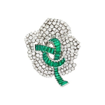 Lot 1132 - Platinum, Emerald and Diamond Pendant-Brooch