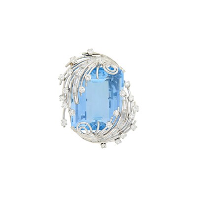 Lot 1063 - Platinum, Aquamarine and Diamond Pendant
