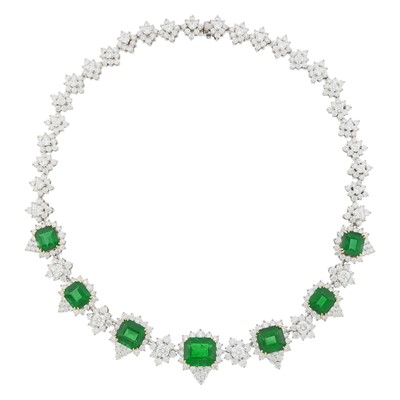 Lot 236 - Platinum, Emerald and Diamond Necklace