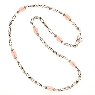 Lot 1207 - David Yurman Silver, Rose Quartz and Diamond Chain Necklace