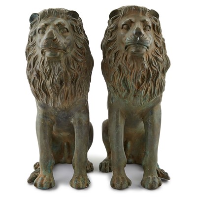 Lot 222 - Pair of Patinated Bronze Lions