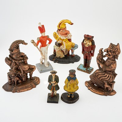 Lot 110 - Group of Seven Painted Cast Iron Figural Door Stops
