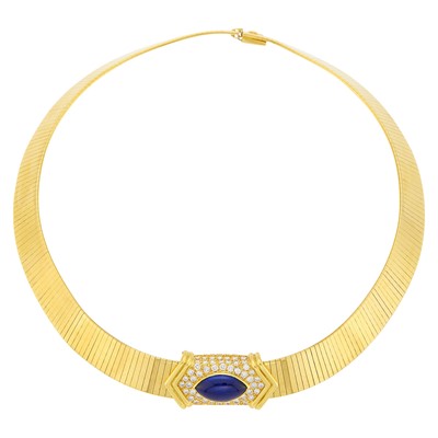 Lot 11 - Gold Omega Necklace with Gold, Cabochon Sapphire and Diamond Enhancer