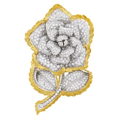 Lot 187 - Platinum and Diamond Flower Pendant Clip-Brooch with Gold Jacket