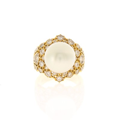Lot 2044 - Gold, South Sea Cultured Pearl and Diamond Ring