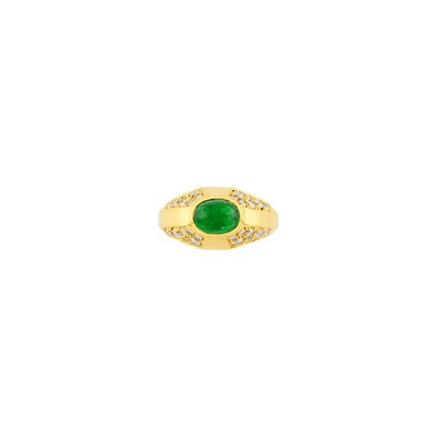 Lot 7 - Bulgari Gold, Cabochon Emerald and Diamond Ring