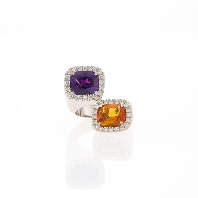 Lot 1050 - White Gold, Amethyst, Citrine and Diamond Ring