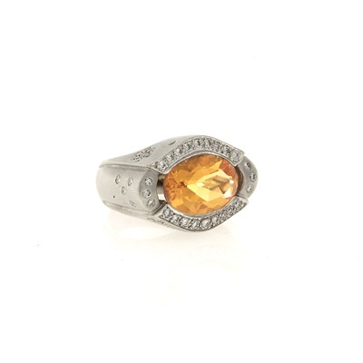 Lot 2053 - White Gold, Citrine and Diamond Ring