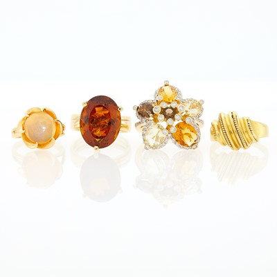 Lot 2178 - Four Gold, Opal, Citrine and Diamond Rings
