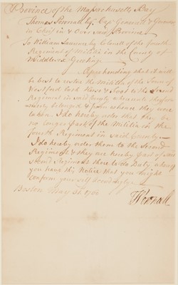 Lot 11 - Governor Thomas Pownall issues orders during the French and Indian War