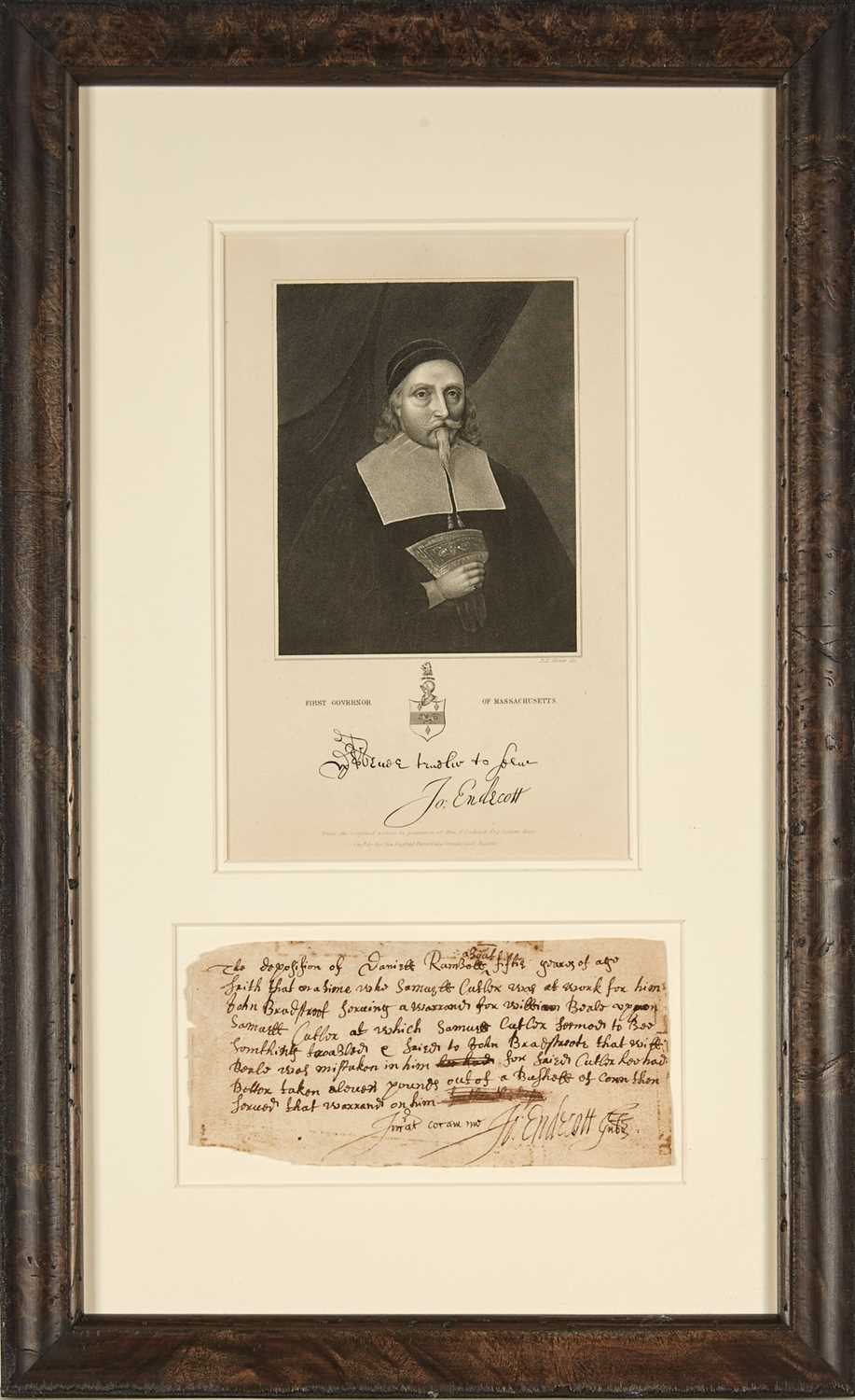 Lot 5 - A manuscript deposition signed by Governor John Endecott