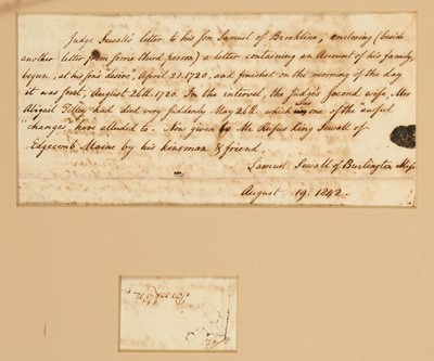Lot 48 - An important letter from the only repenting judge of the Salem Witch Trials