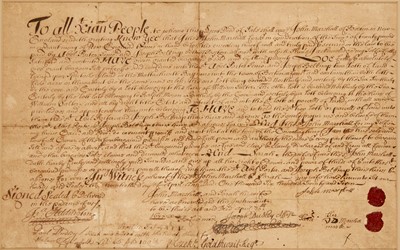 Lot 31 - Early land sale document signed for lots on Spectacle Island signed by Joseph Dudley